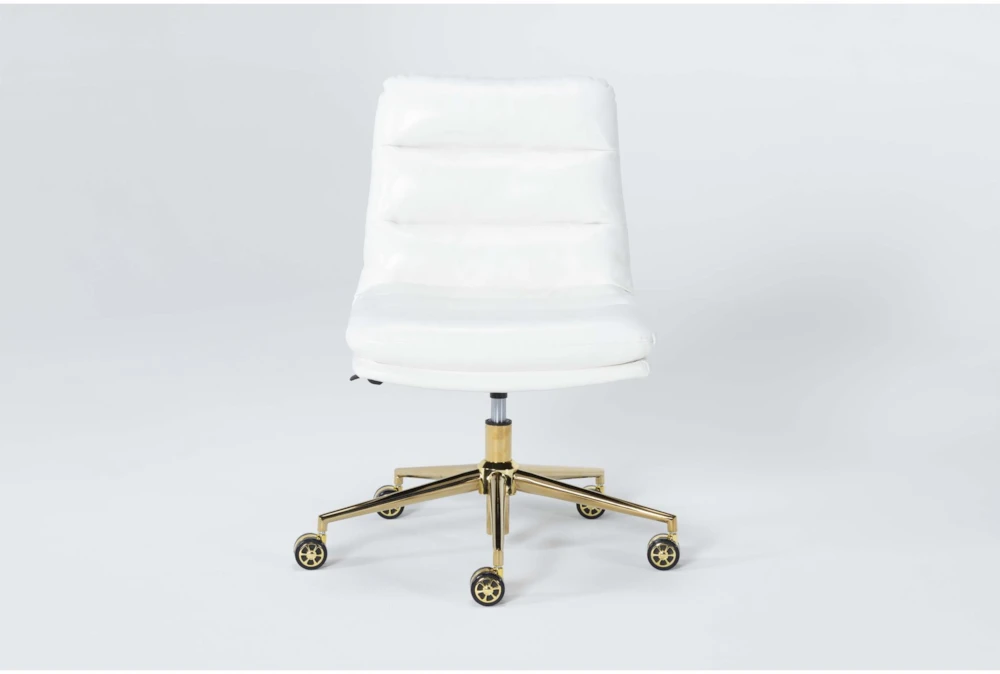 Dionne White Faux Leather Channeled Desk Chair With Gold Base