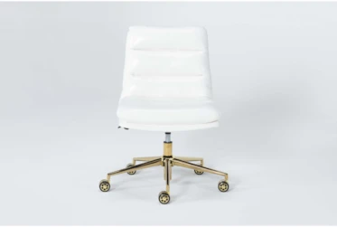 Dionne White Faux Leather Channeled Desk Chair With Gold Base