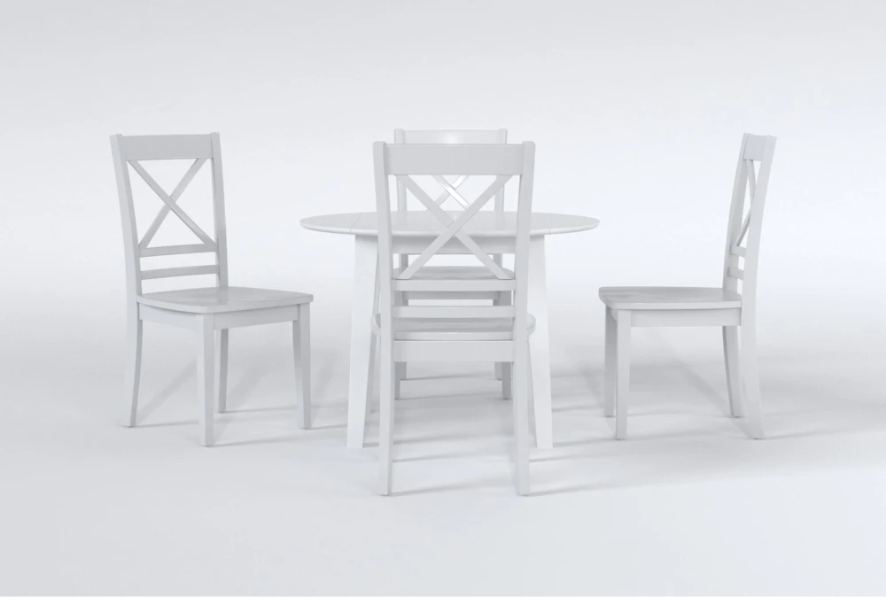 Kendall White 42" Drop Leaf Dining With X Back Chair Set For 4