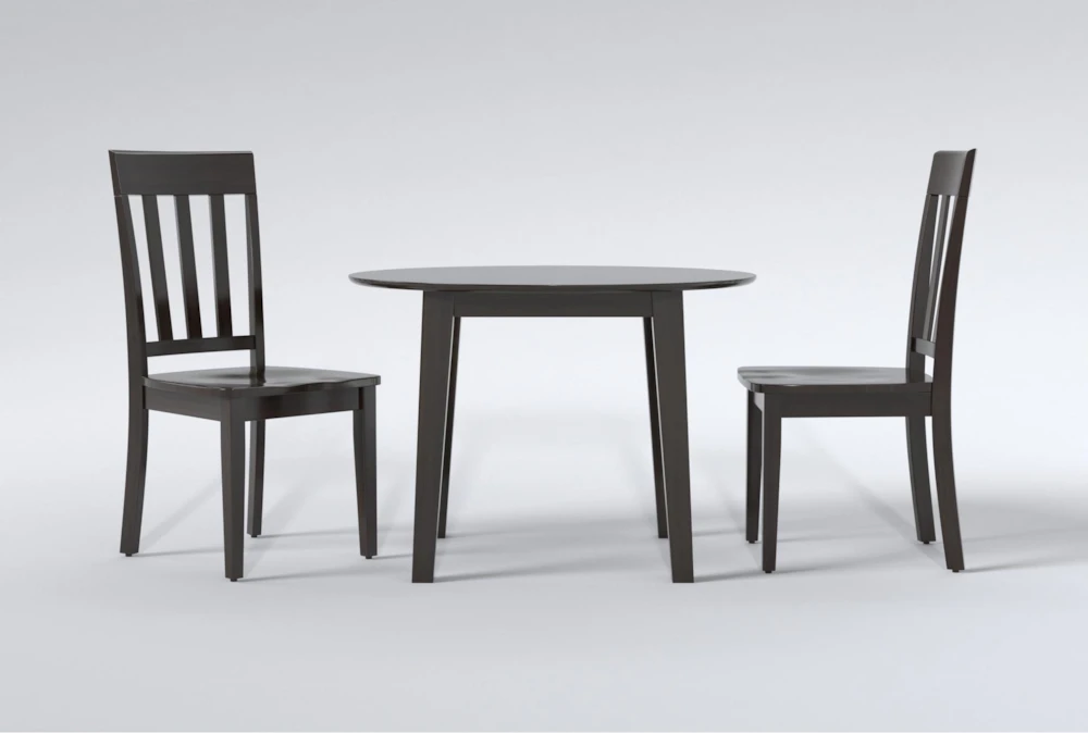 Kendall Espresso 60" Drop Leaf Dining With Slat Back Chairs Set For 2