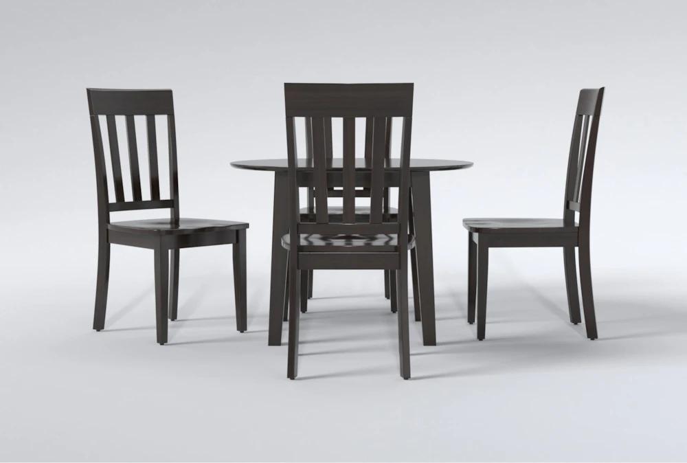 Kendall Espresso 42" Drop Leaf Dining With Slat Back Chairs Set For 4