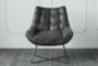 Antique Black Faux Leather + Iron Accent Chair - Front