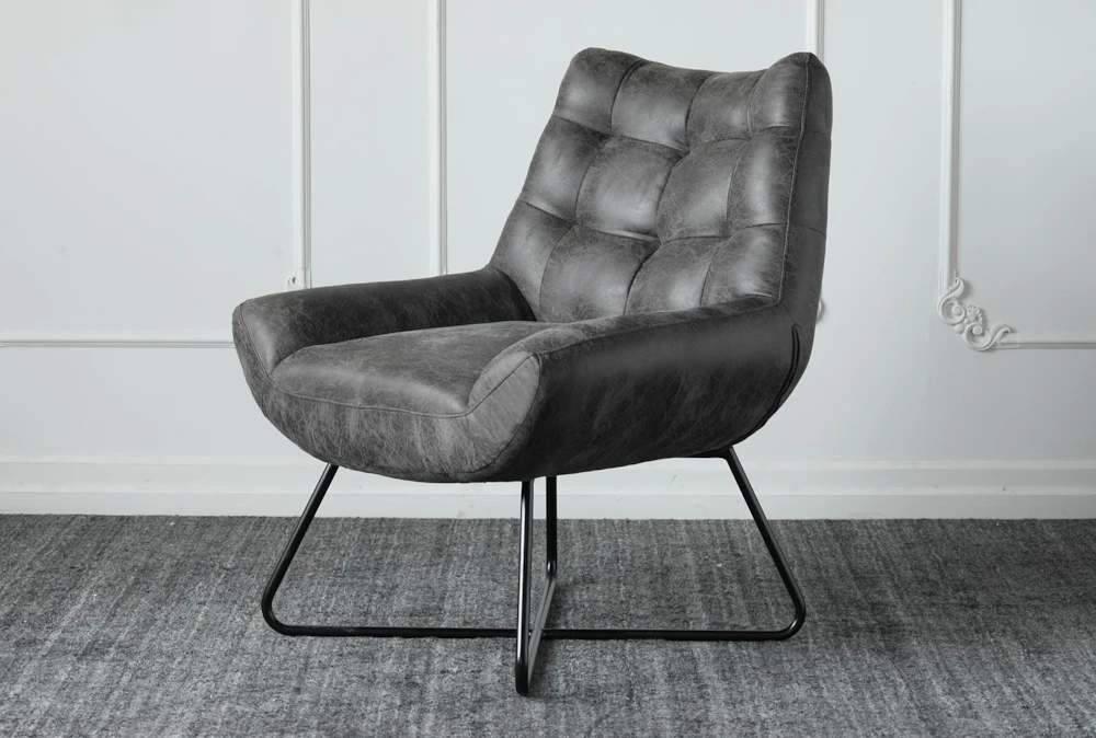 Antique Black Faux Leather + Iron  Accent Chair