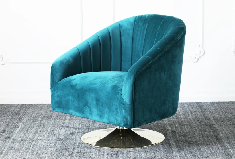 Peacock Velvet + Gold Base Accent Chair - 360