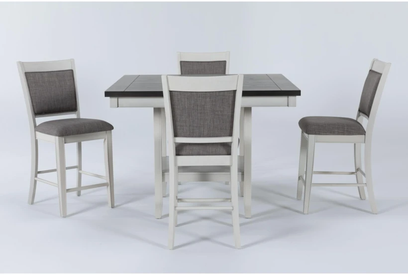 Sutton White Kitchen Counter With Stool Set For 4 - 360