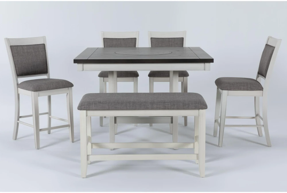 Sutton White 48" Kitchen Counter With Stool Set For 6