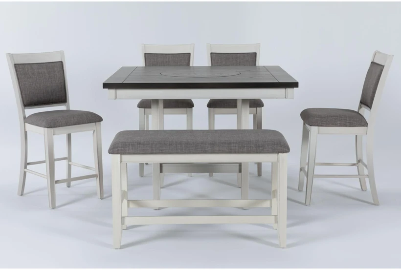 Sutton White 48" Kitchen Counter With Stool Set For 6 - 360