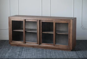Brown Sideboard With Sliding Glass Doors