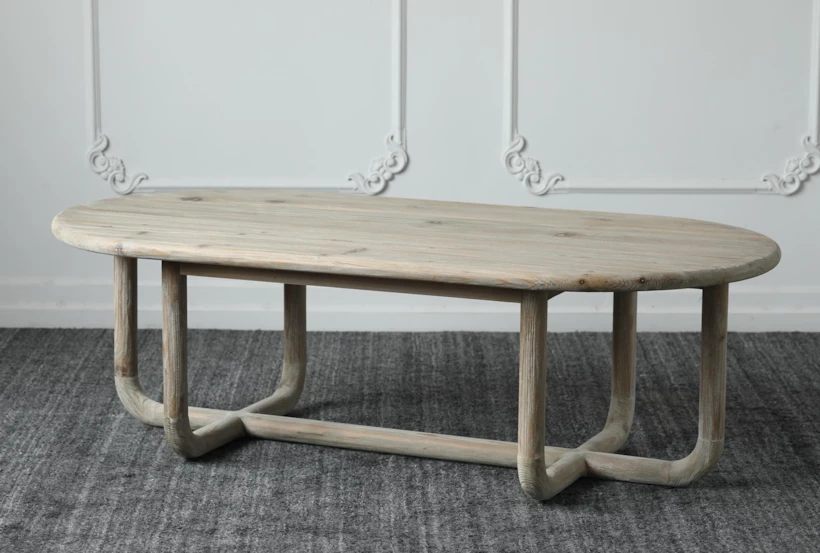 Weathered Reclaimed Pine Oval Coffee Table - 360