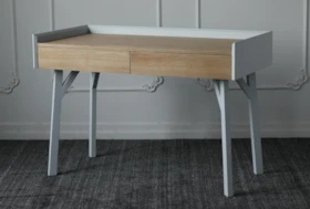 White + Natural Oak Desk With 2 Drawers