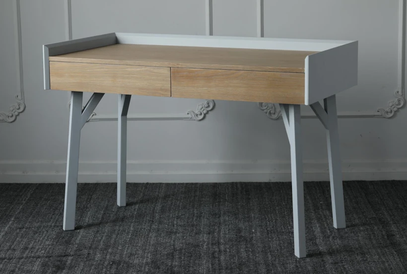 White + Natural Oak Desk With 2 Drawers - 360