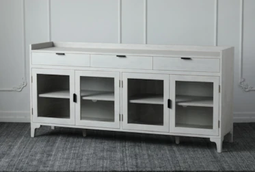 Antique White Sideboard With 3 Drawers + 4 Glass Doors