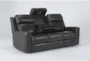 Stetson Dark Grey 87" Leather Power Reclining Sofa With Power Headrest & Lumbar - Side