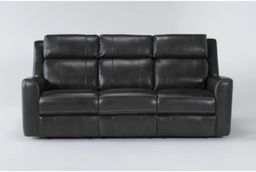 Stetson Dark Grey 87" Leather Power Reclining Sofa With Power Headrest & Lumbar