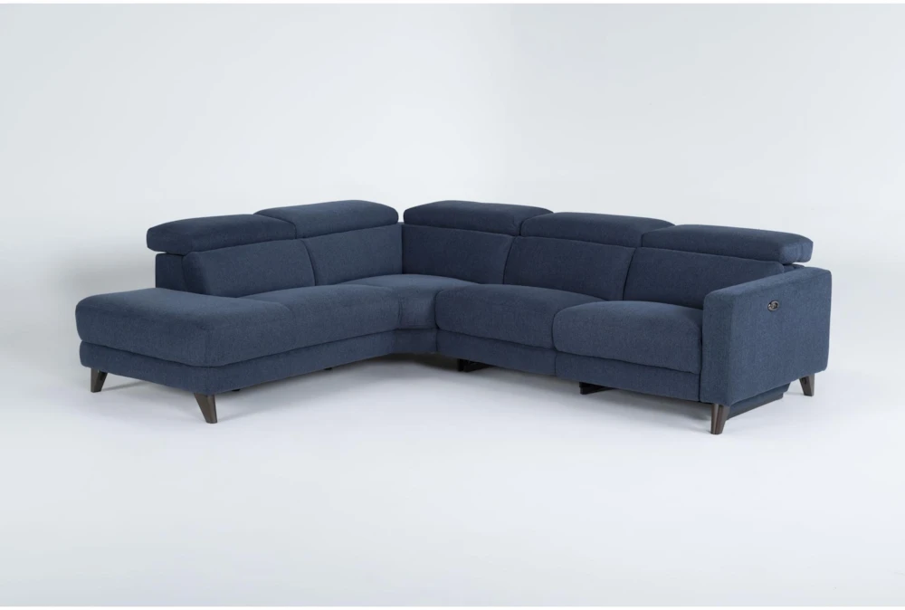 Carla Blue 111" 2 Piece Power Reclining Sectional with Right Arm Facing Sofa, Adjustable Headrest & USB