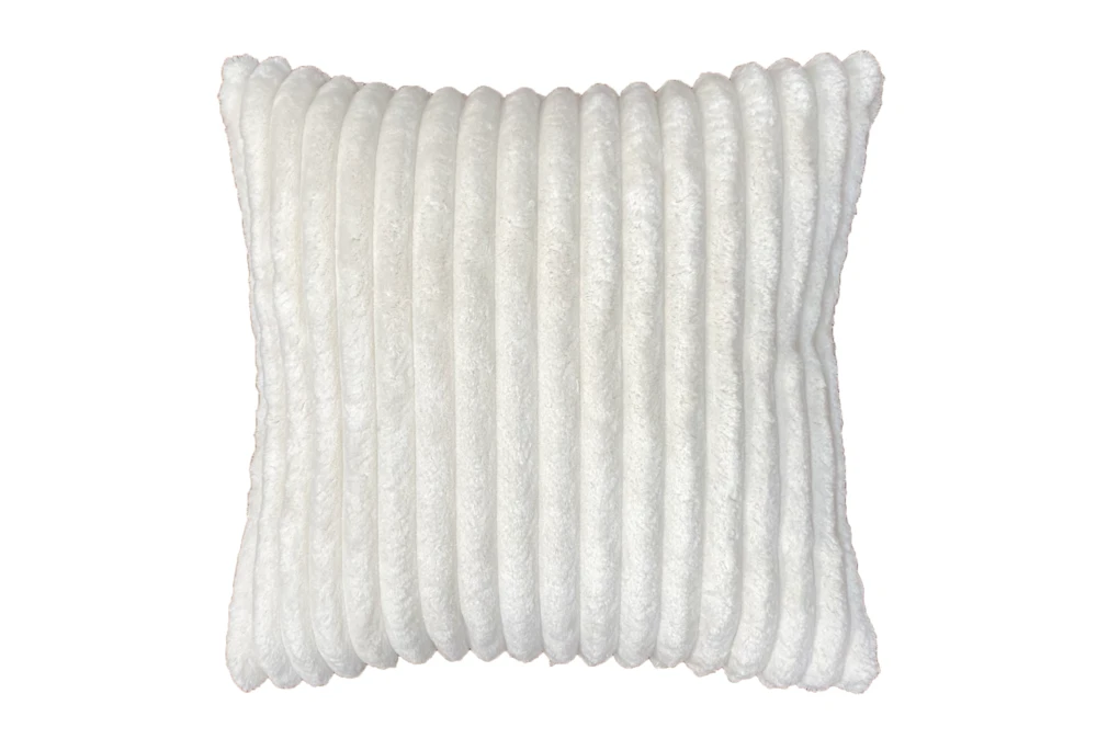 18X18 Mega White Channeled Faux Fur Throw Pillow