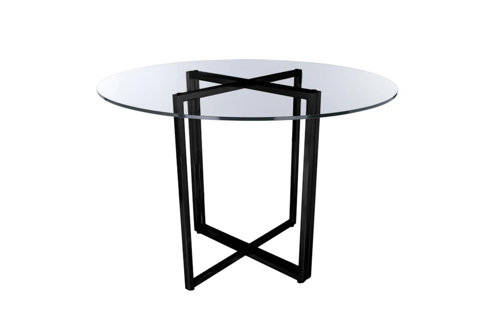 Revis Matte Black Steel 36" Round Dining Table With Clear Glass Top