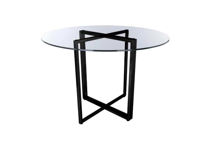 Revis Matte Black Steel 36" Round Dining Table With Clear Glass Top - 360