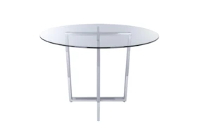 Revis Chromed Steel 36 Inch Round Dining Table With Clear Glass Top