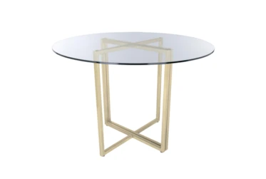 Revis Matte Brushed Gold 36 Inch Round Dining Table With Clear Glass Top