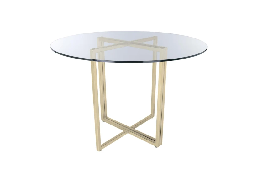 Revis Matte Brushed Gold 36" Round Dining Table With Clear Glass Top - 360