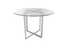 Revis Brushed Stainless Steel 36 Inch Round Dining Table With Clear Glass Top