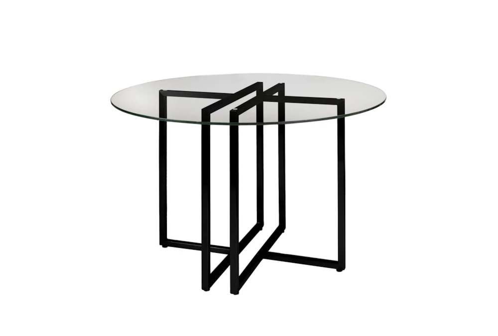 Revis Matte Black Steel 42" Round Dining Table With Clear Glass Top