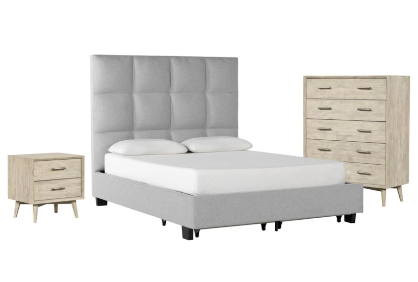 Boswell California King Upholstered Storage 3 Piece Bedroom Set With Allen Chest Of Drawers + Nightstand - 360
