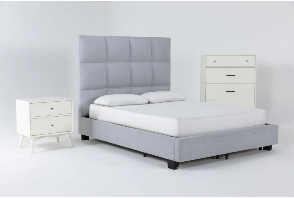 Boswell California King Upholstered Storage 3 Piece Bedroom Set With Alton White II Chest Of Drawers + Nightstand
