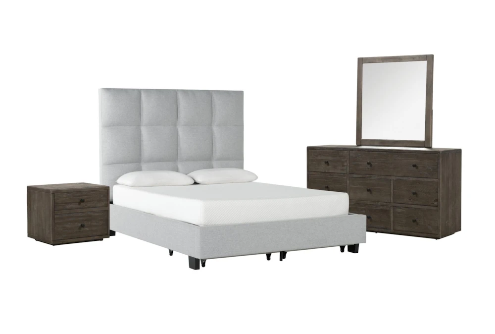 Boswell California King Upholstered Storage 4 Piece Bedroom Set With Dylan Dresser, Mirror + 2-Drawer Nightstand