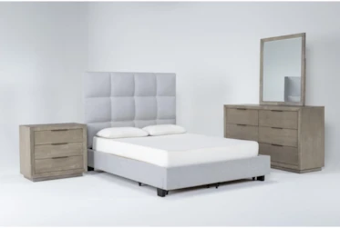 Boswell 4 Piece California King Upholstered Storage Bedroom Set With Pierce Natural Dresser, Mirror + 3-Drawer Nightstand