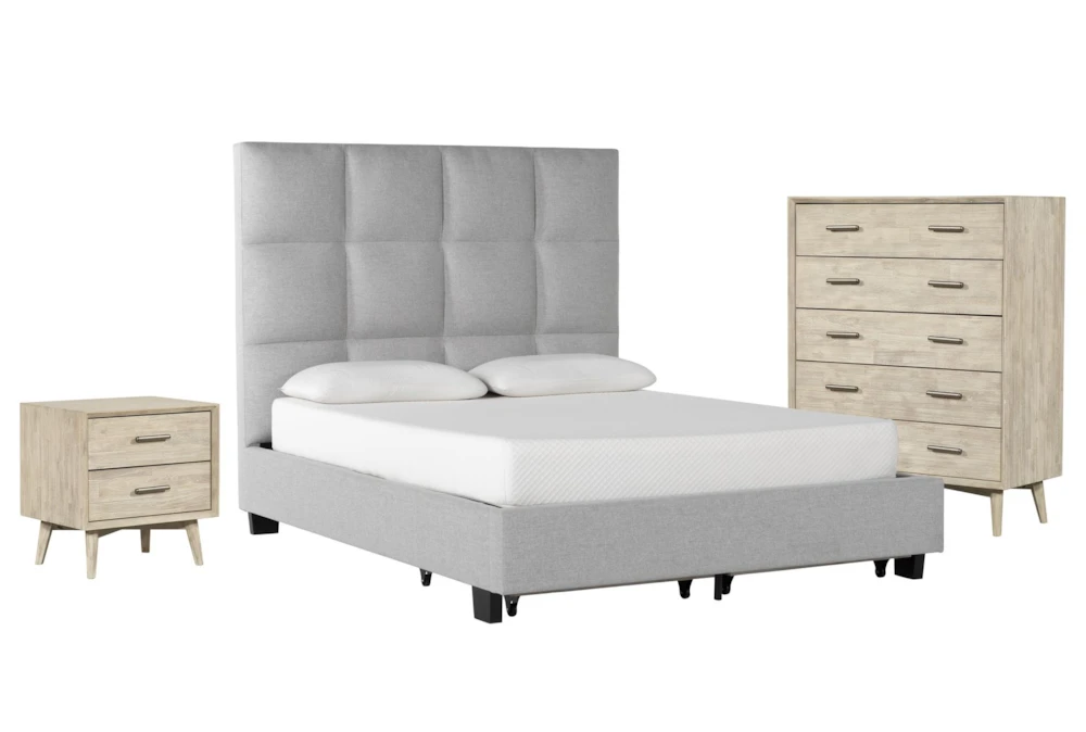 Boswell King Upholstered Storage 3 Piece Bedroom Set With Allen Chest Of Drawers + Nightstand