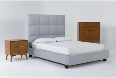 Boswell 3 Piece Eastern King Upholstered Bedroom Set With Alton Cherry Nightstand + Night Table