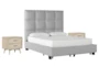 Boswell Grey Queen Upholstered Storage 3 Piece Bedroom Set With 2 Allen Grey Nightstands - Side