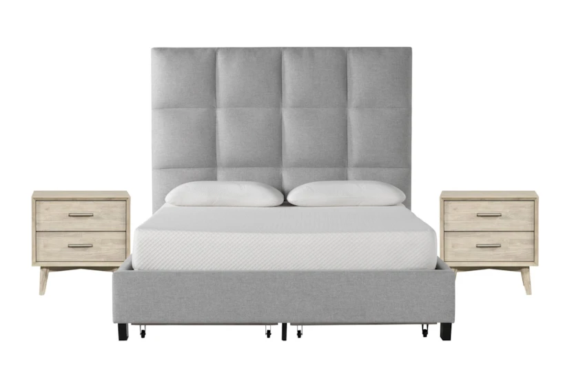 Boswell Grey Queen Upholstered Storage 3 Piece Bedroom Set With 2 Allen Grey Nightstands - 360