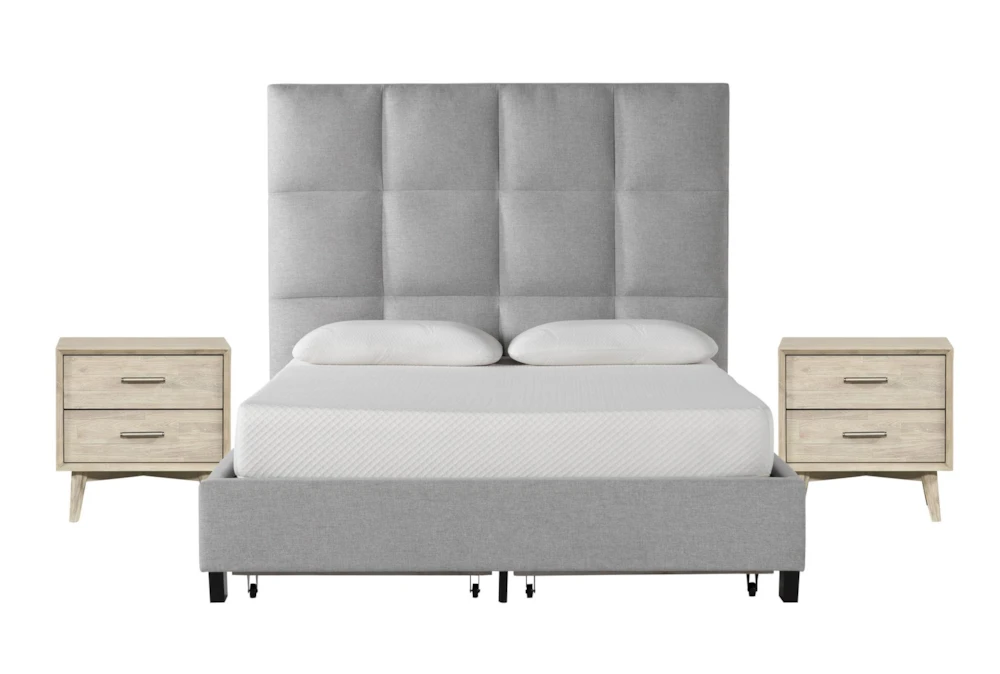 Boswell Grey Queen Upholstered Storage 3 Piece Bedroom Set With 2 Allen Grey Nightstands