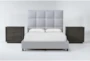 Boswell Grey Queen Upholstered Storage 3 Piece Bedroom Set With 2 Pierce Espresso 3-Drawer Nightstands - Signature