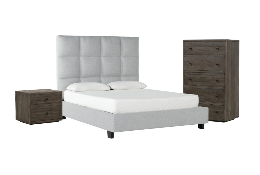 Boswell 3 Piece Queen Upholstered Bedroom Set With Dylan Chest Of Drawers + 2-Drawer Nightstand