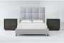 Boswell Grey Queen Upholstered 3 Piece Bedroom Set With 2 Pierce Espresso 3-Drawer Nightstands - Signature