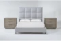 Boswell 3 Piece Queen Upholstered Bedroom Set With 2 Pierce Natural 3-Drawer Nightstands - Signature