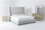 Topanga Grey California King Velvet Upholstered 4 Piece Bedroom Set With Allen Dresser, Mirror + Nightstand - Signature