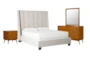 Topanga Grey California King Velvet Upholstered 4 Piece Bedroom Set With Alton Cherry Dresser, Mirror + Nightstand - Signature