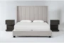 Topanga Grey 3 Piece Eastern King Velvet Upholstered Bedroom Set With 2 Pierce Espresso 1-Drawer Nightstands - Signature