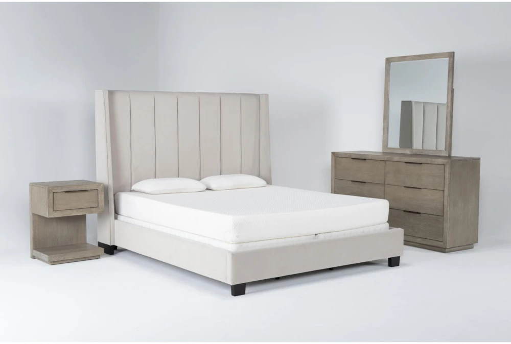 Topanga Grey King Velvet Upholstered 4 Piece Bedroom Set With Pierce ...