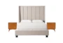 Topanga Grey Queen Velvet Upholstered 3 Piece Bedroom Set With 2 Alton Cherry Nightstands - Signature