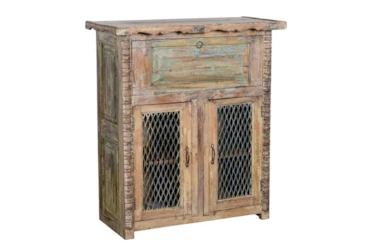 Reclaimed + Mango Wood Cabinet With Iron Inset Doors