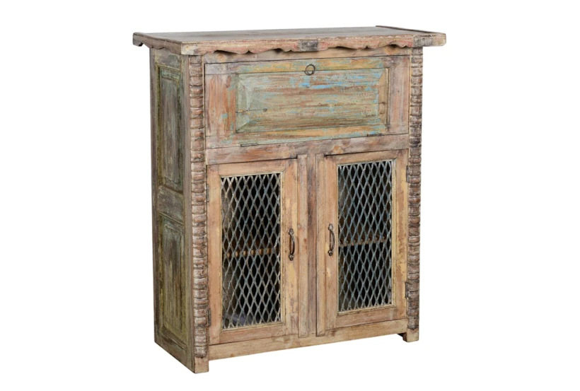 Reclaimed + Mango Wood Cabinet With Iron Inset Doors - 360
