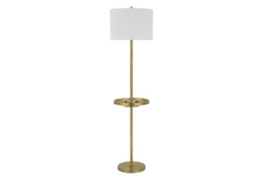 62 Inch Antique Brass Metal Floor Lamp With Table Usb Charging Ports