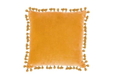 18X18 Golden Yellow Cotton Velvet  Throw Pillow With Tassel Edge