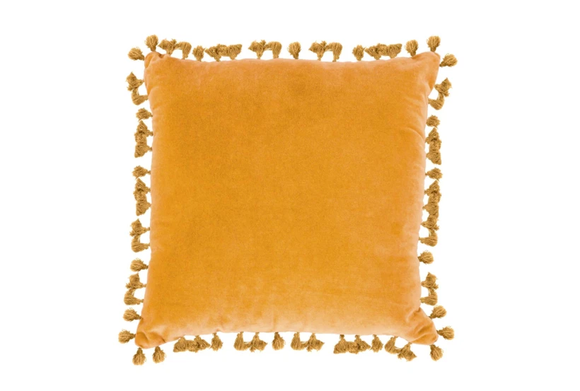 18X18 Golden Yellow Cotton Velvet Throw Pillow With Tassel Edge - 360